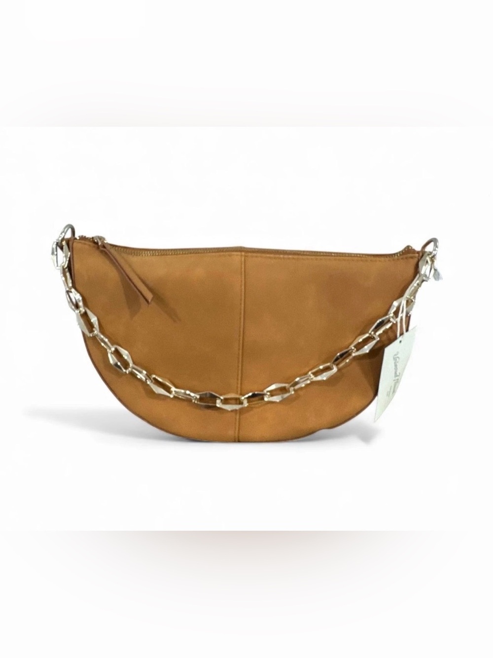 Tan Crescent Chain-Handle Shoulder Bag